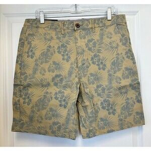 Jachs NY Shorts Mens 31 Bleecker Tan Floral Flat Front Chino Beachy Resort
